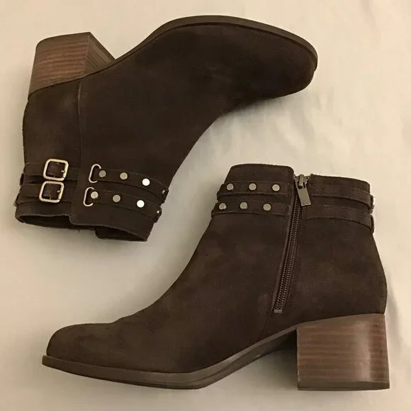 Koolaburra UGG 10 Gordana 1020132 Suede Ankle Boots Brown Booties Chunky Heels - Picture 10 of 12